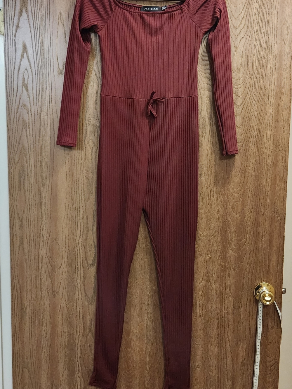 Parisian Works Ribbed Long-Sleeve Jumpsuit in Wine